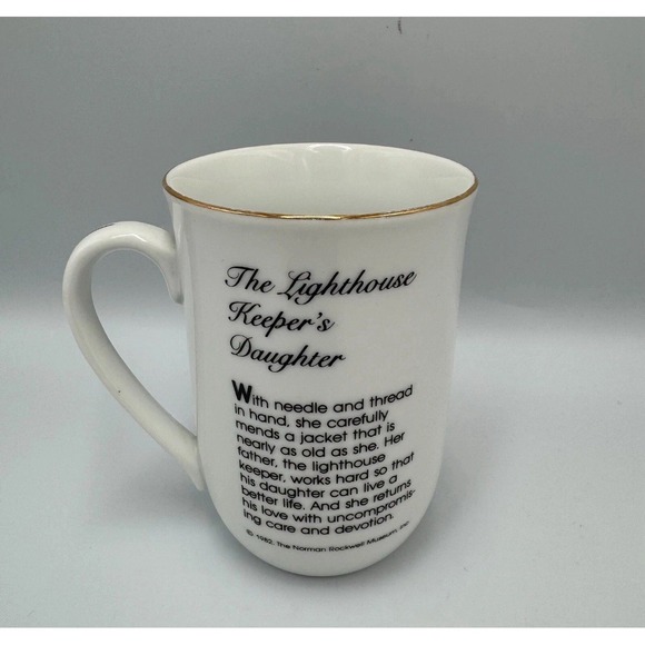 Norman Rockwell The Lighthouse Keepers Daughter Plate and Mug Set White Gold Rim - Picture 6 of 8